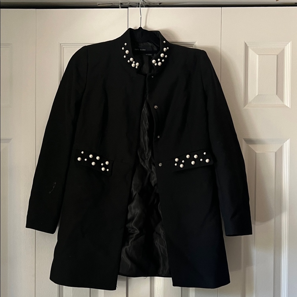 Zara Black Blazer with Pearl Accents